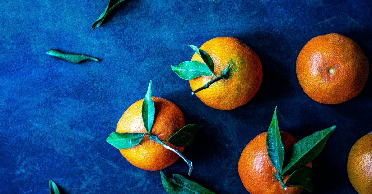 oranges on blue table