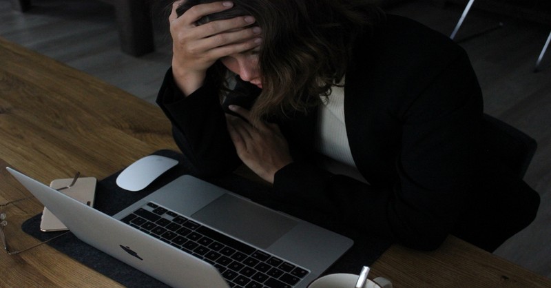 Stressed woman at work, be strong and courageous